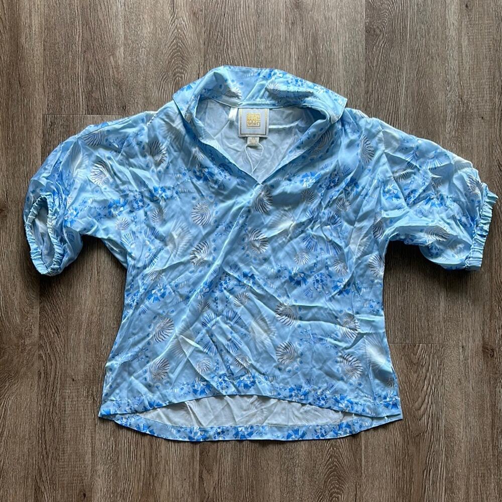 Emily McCarthy Poppy Top Sea Party XS Short Sleeve Notched V Neck Dolman Blouse